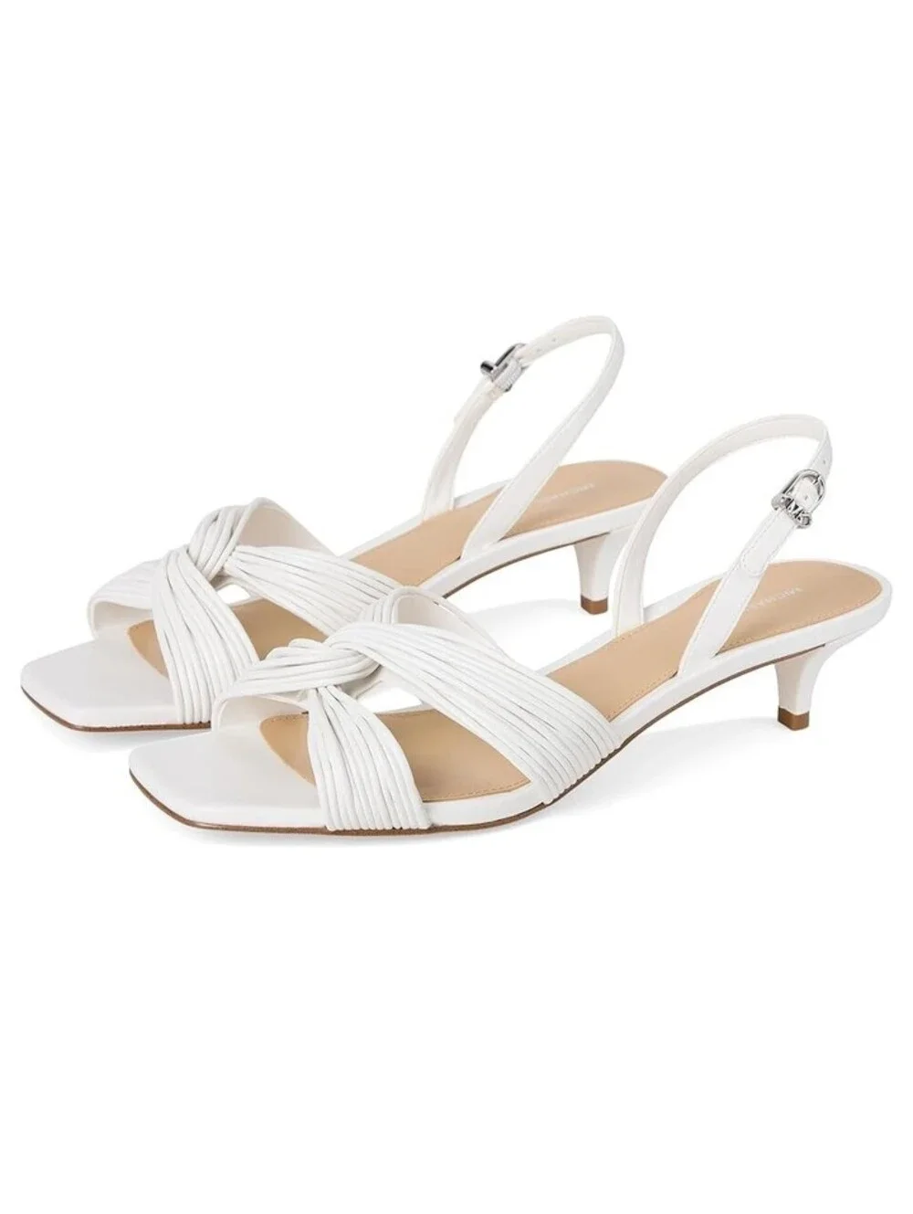 Michael Kors Womens Alessia Kitten-Heel Sandal Shoes Optic White Smooth 6.5M